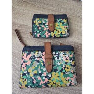 Fossil Multicolor Floral Print Wallets with Brown Leather Trim